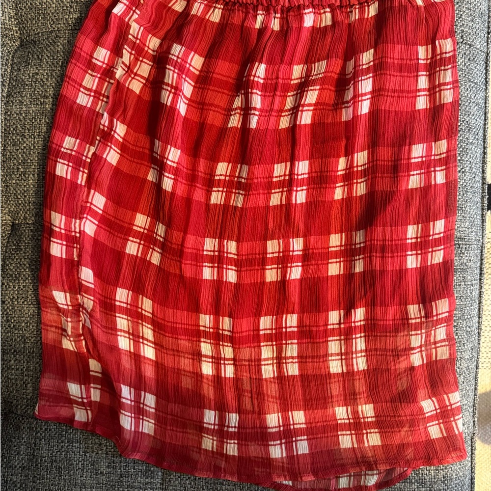 J. Crew Red and White A-Line Midi Skirt
